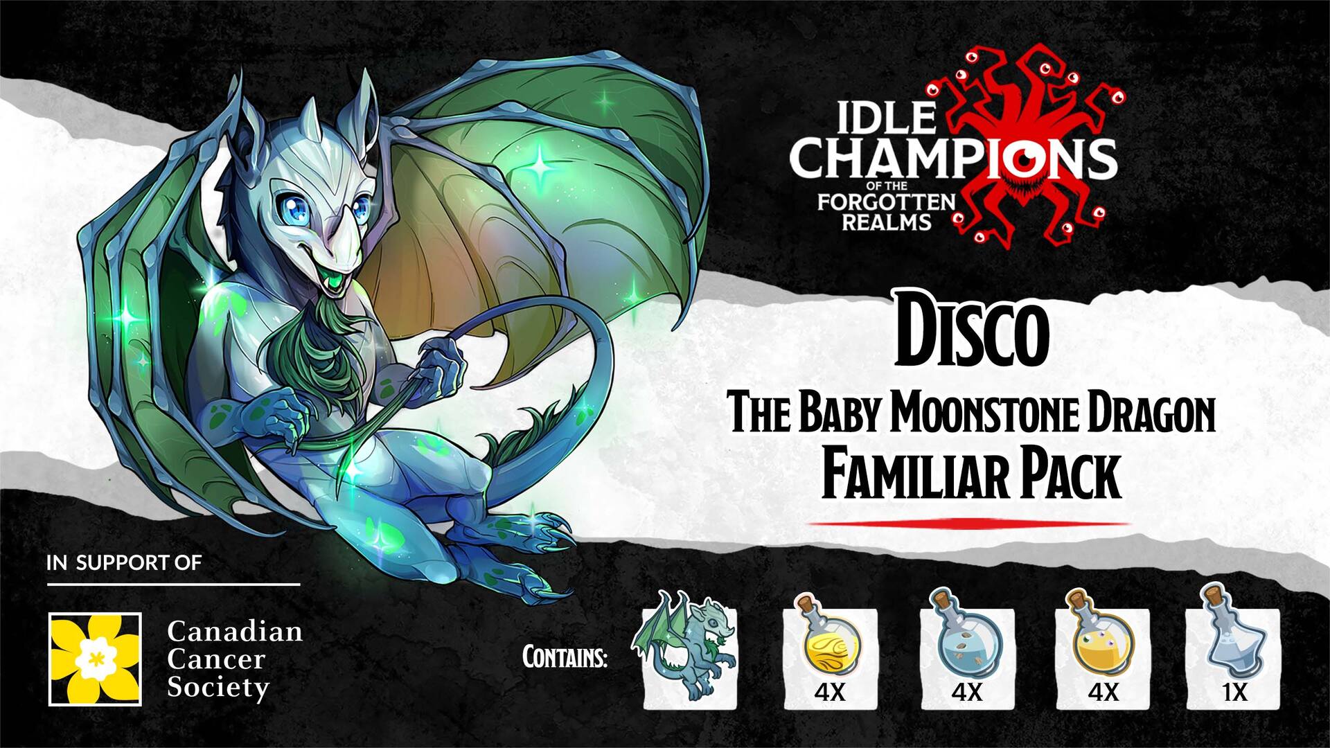 Disco the Baby Moonstone Dragon Familiar Pack