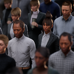 City Sample Crowd is a collection of crowd characters with interchangeable heads, grooms, bodies, and outfits.