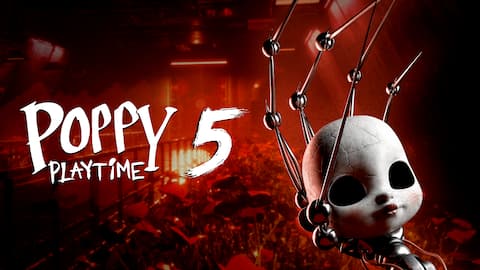Imagem promocional de Poppy Playtime 5 com personagem tipo marionete e logo