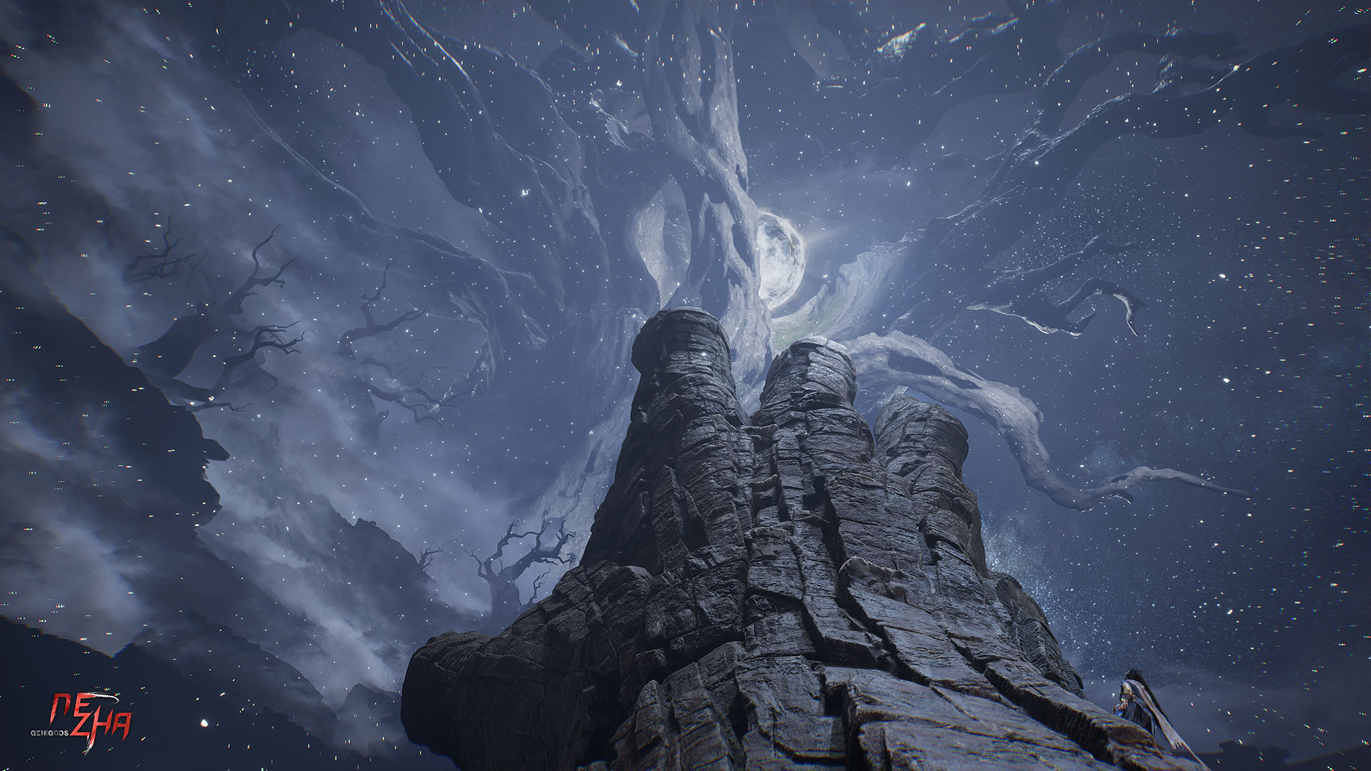 Huge rocky celestial formation in Genigods Nezha used to prepare climbing routes during colossal god boss fights