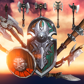 ** MARKETPLACE FLASH SALE! 50% OFF TODAY ONLY! **
Set of cartoon fantasy weapons &ndash; axe, shield, mace, hammer, dagger. Lowpoly models with handpainted textures.
