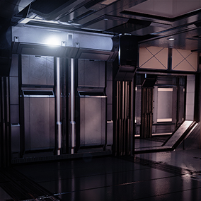 A customizable set of 71 modular pieces used to construct a series of scifi themed interiors.