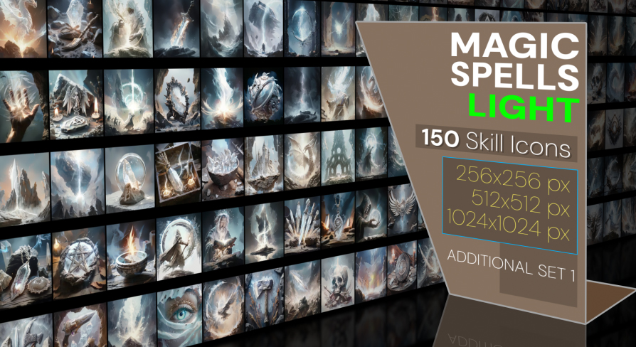 在二维资源创建的150 additional magical spell icons themed around - Light - 虚幻引擎商城