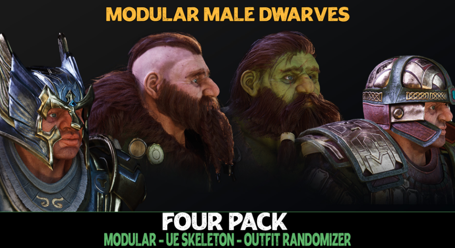 Four Pack - Male Dwarfs - Fantasy Dwarf Collection：キャラクター - UE マーケットプレイス
