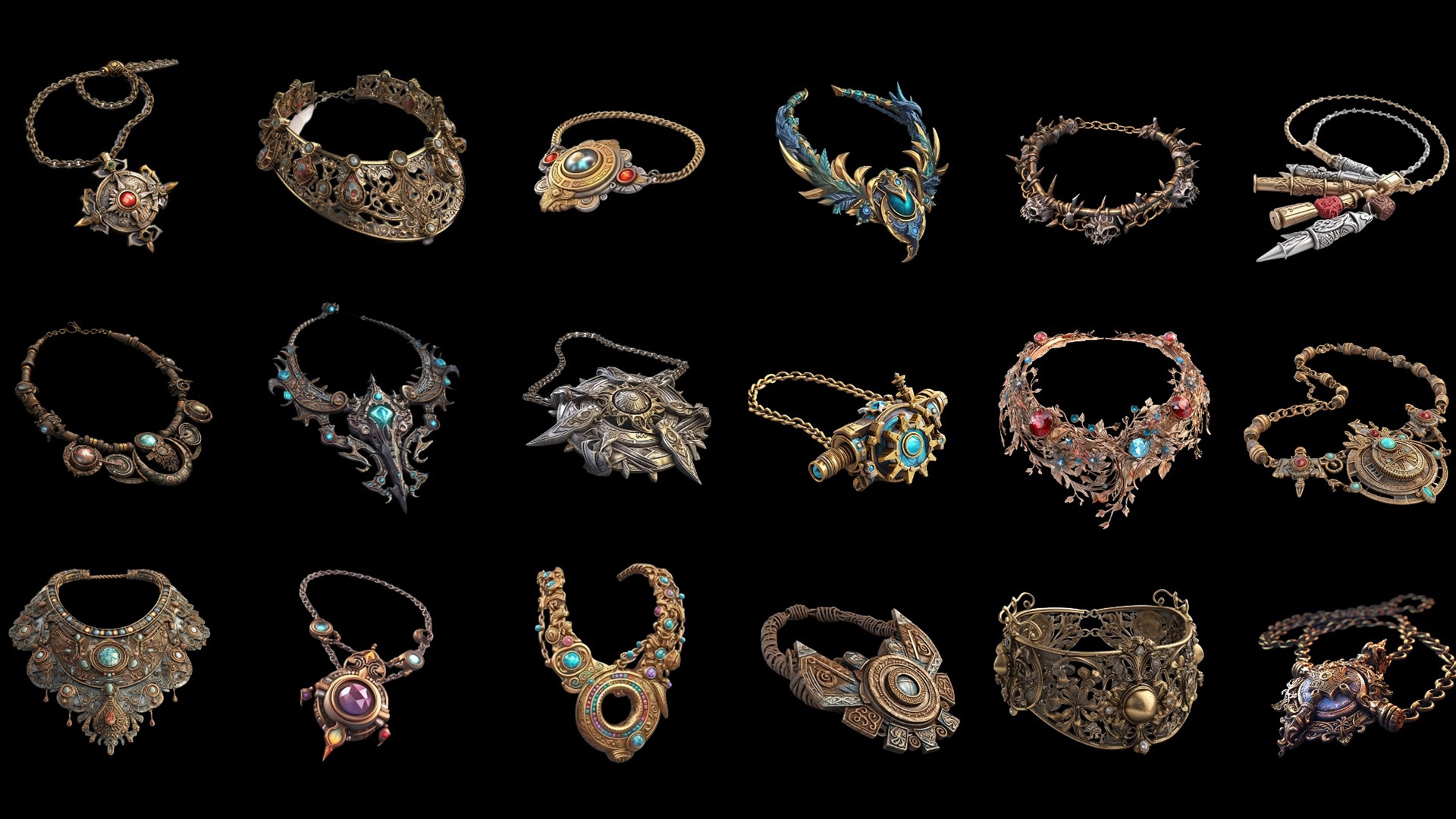Fantasy Necklace Jewelry Icons Set in 2D Assets UE Marketplace
