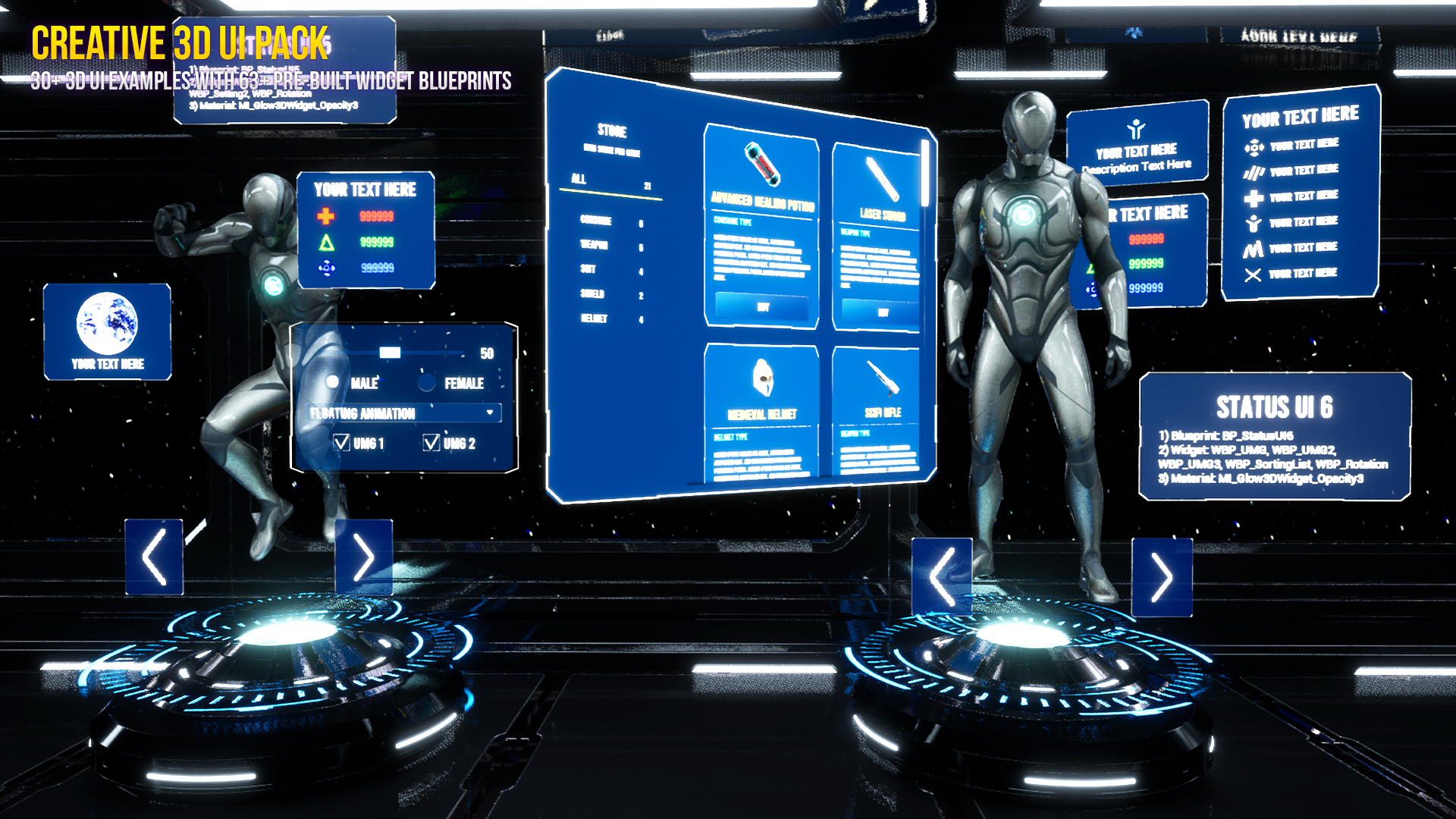 Interactive and Customizable 3D UI pack