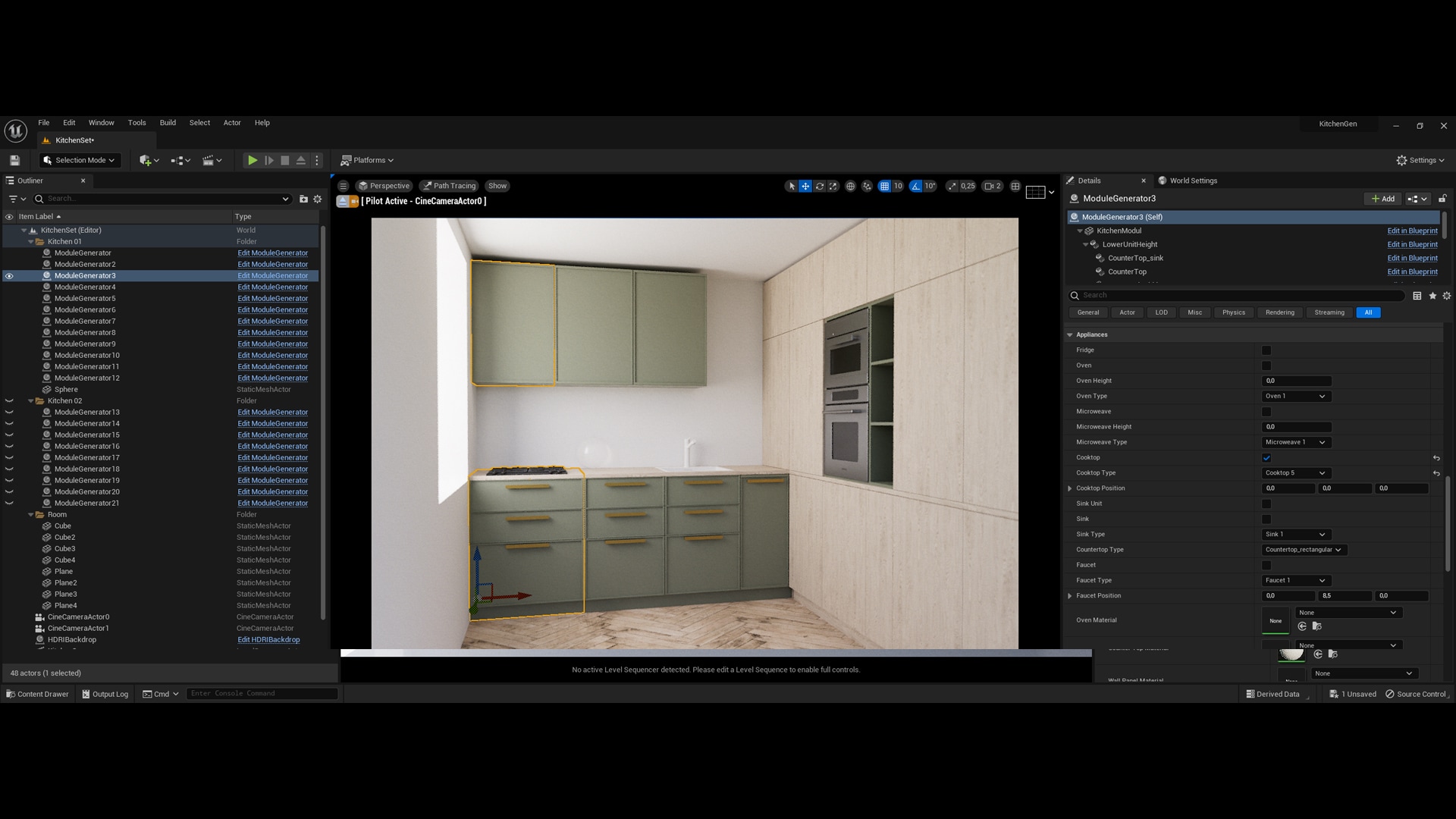 Kitchen Generator in Architectural Visualization UE Marketplace
