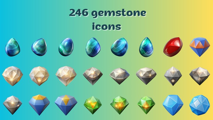 246 High-Quality 2D Gemstone Icons