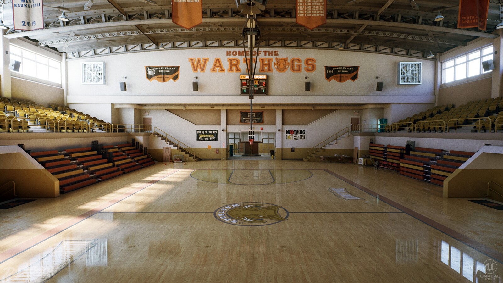 High School Basketball Gym (Day/Night/Afternoon/Midnight Lighting) in