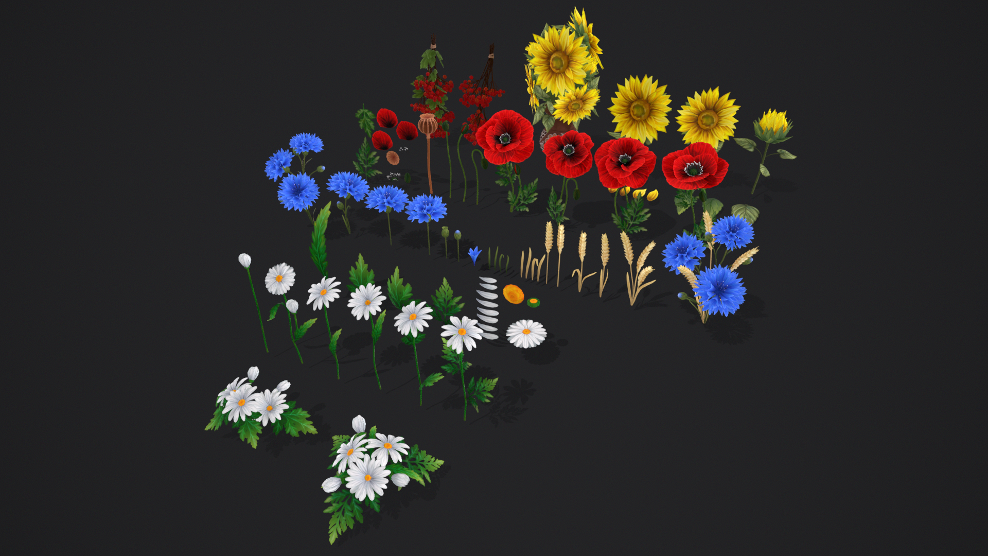 Stylized Handpainted Wildflowers Pack: Low-poly 3D Model