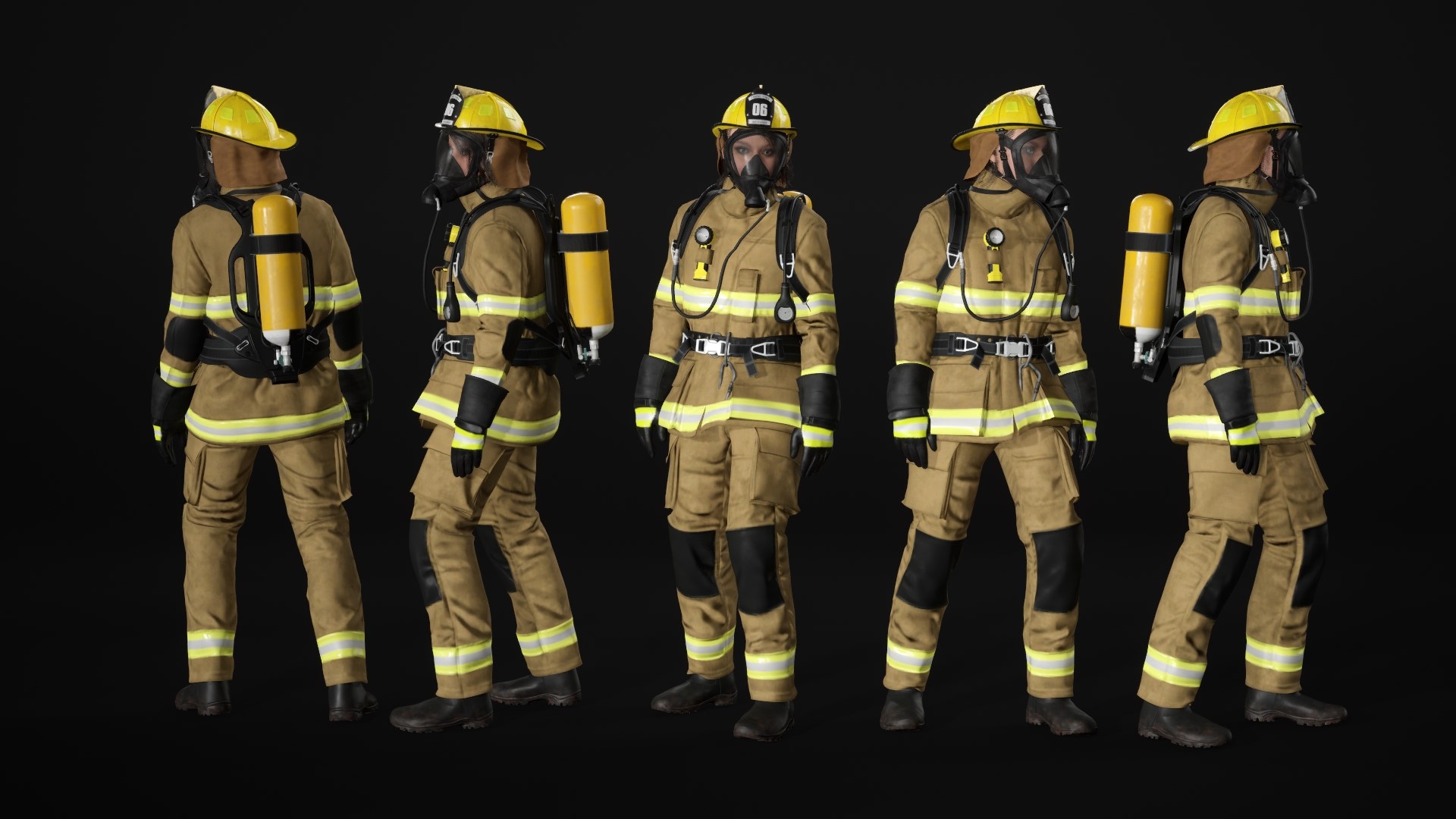 Women's and Men's Firefighters Uniforms Modular Rigged in