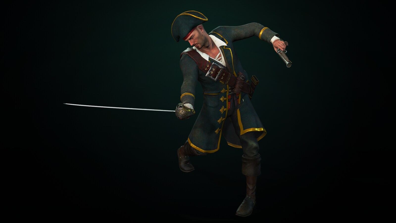 pirate captain with animations and face morphs