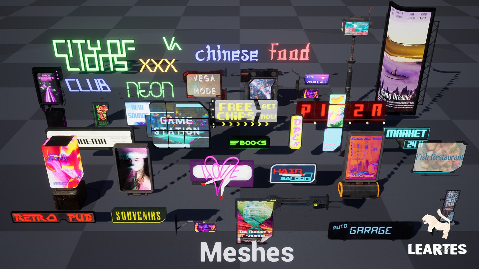 Cyberpunk Billboards / Signs Set ( 35 Unique Pieces ) in