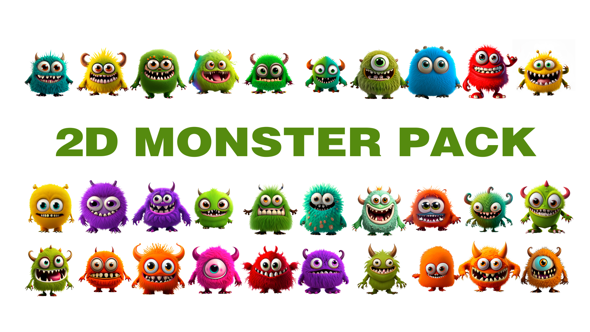 2D Animated Cute and Furry Monster Pack (Pack of 30)