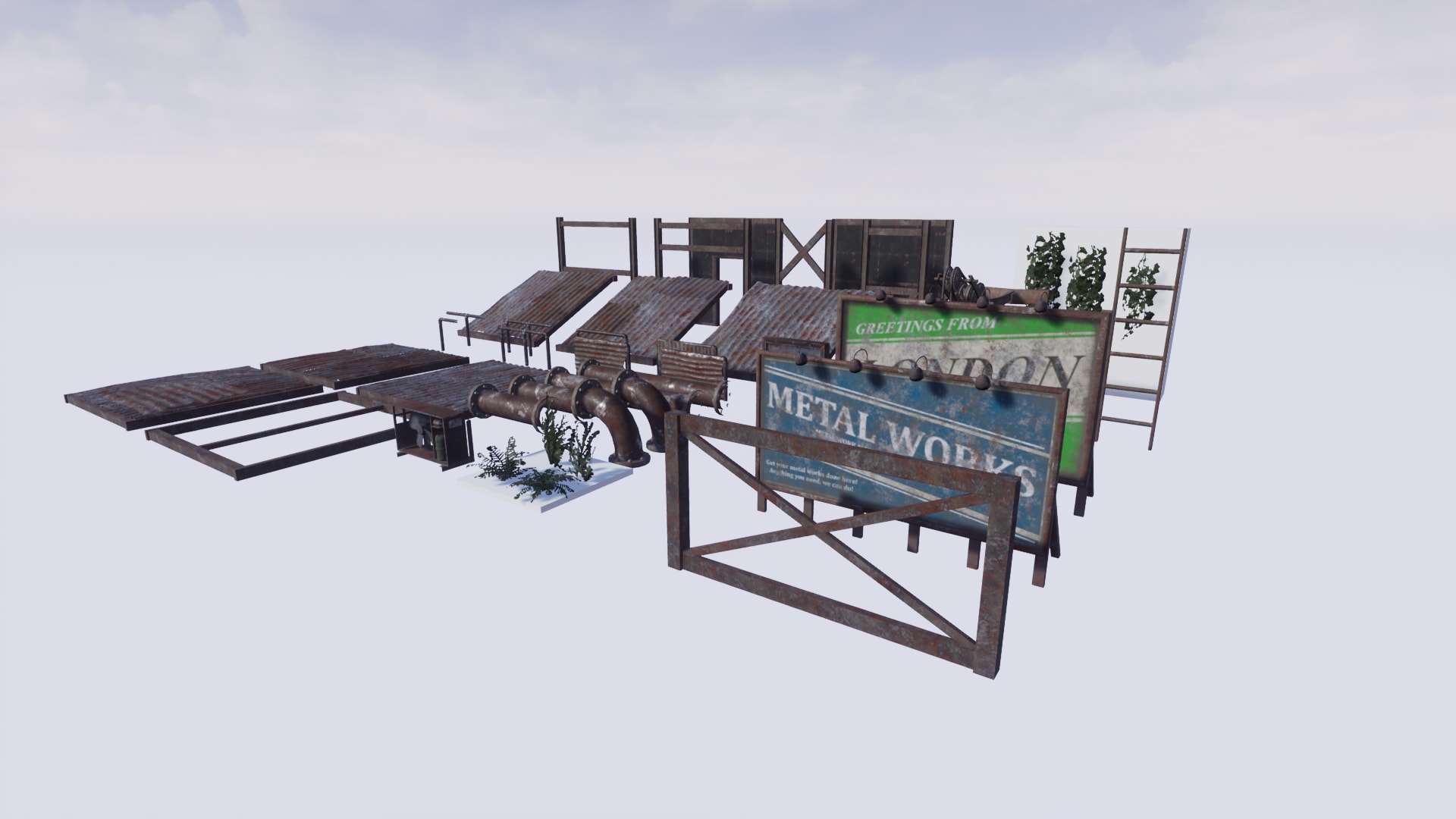 Modular Post Apocalyptic Metal Industrial Building Set in Props - UE  Marketplace