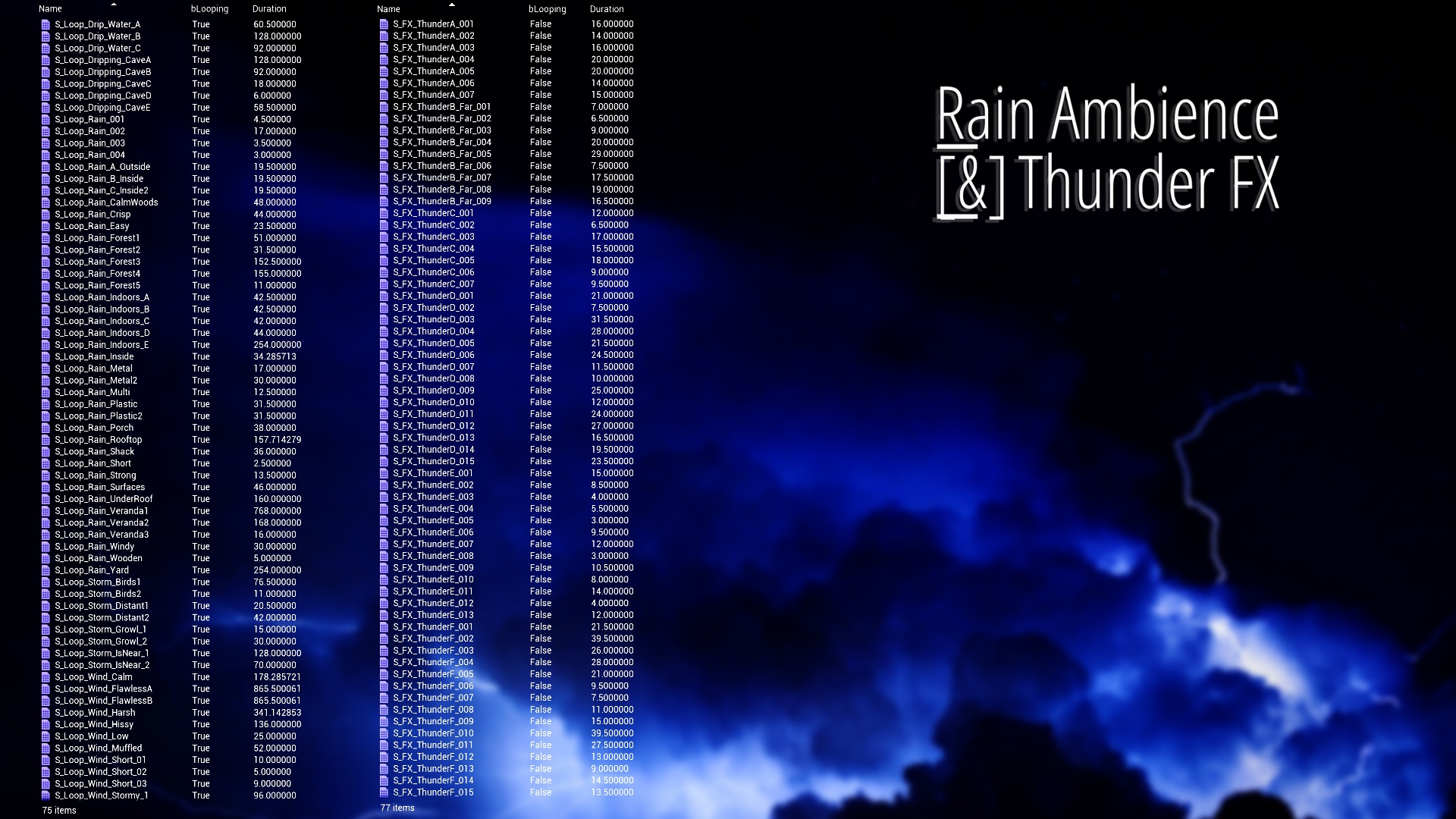 在音效创建的Rain Ambience & Thunder FX 虚幻引擎商城