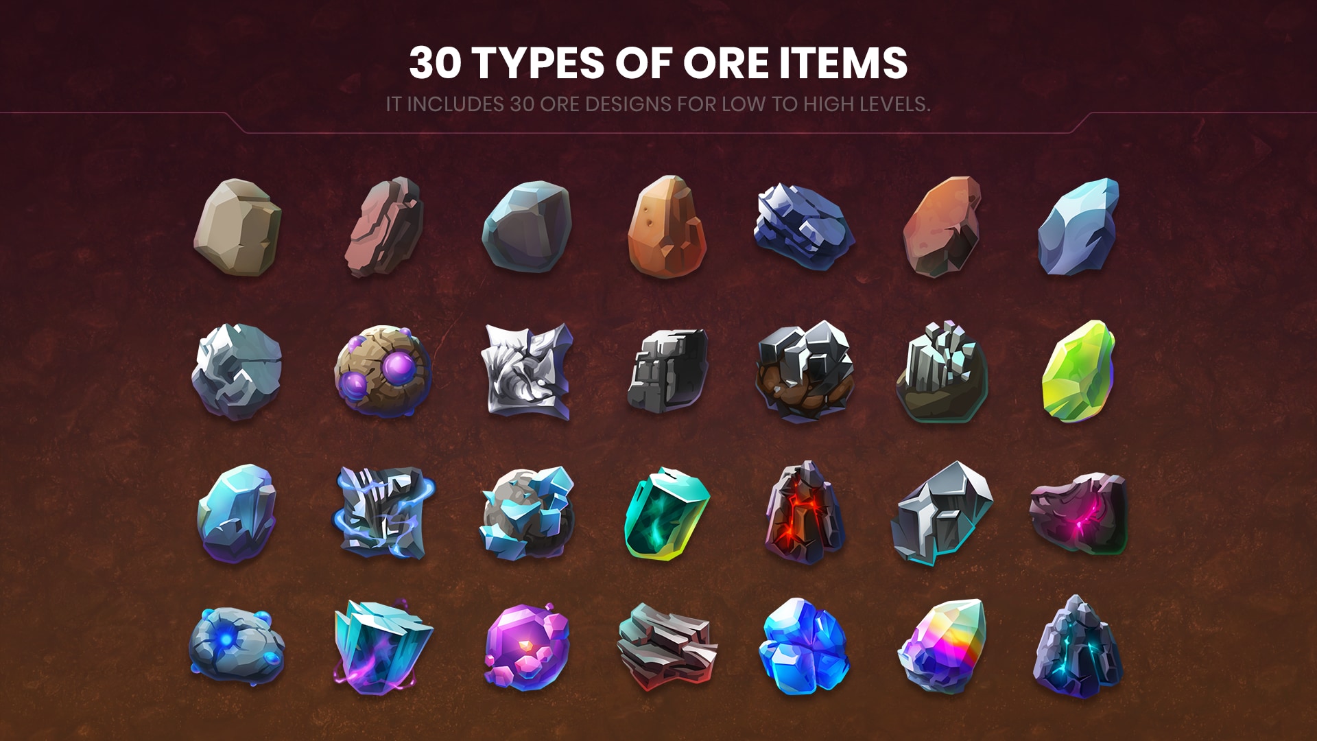2D Icons – 150 Fantasy Ore Icon