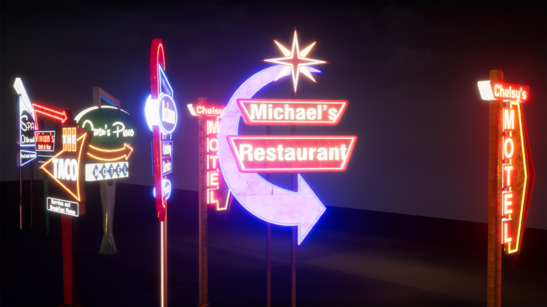 Retro Googie Neon Sign Pack (Illuminated), American Diner