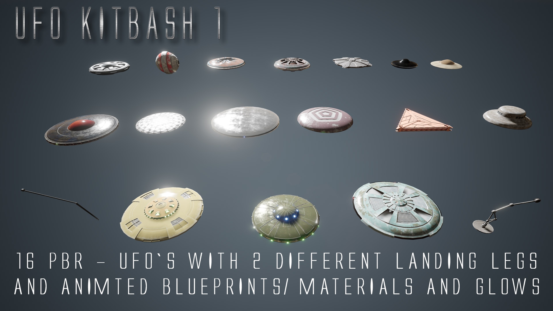 Ufo Kit Bash 1 16 Low Poly Pbr Ufos In Props Ue Marketplace