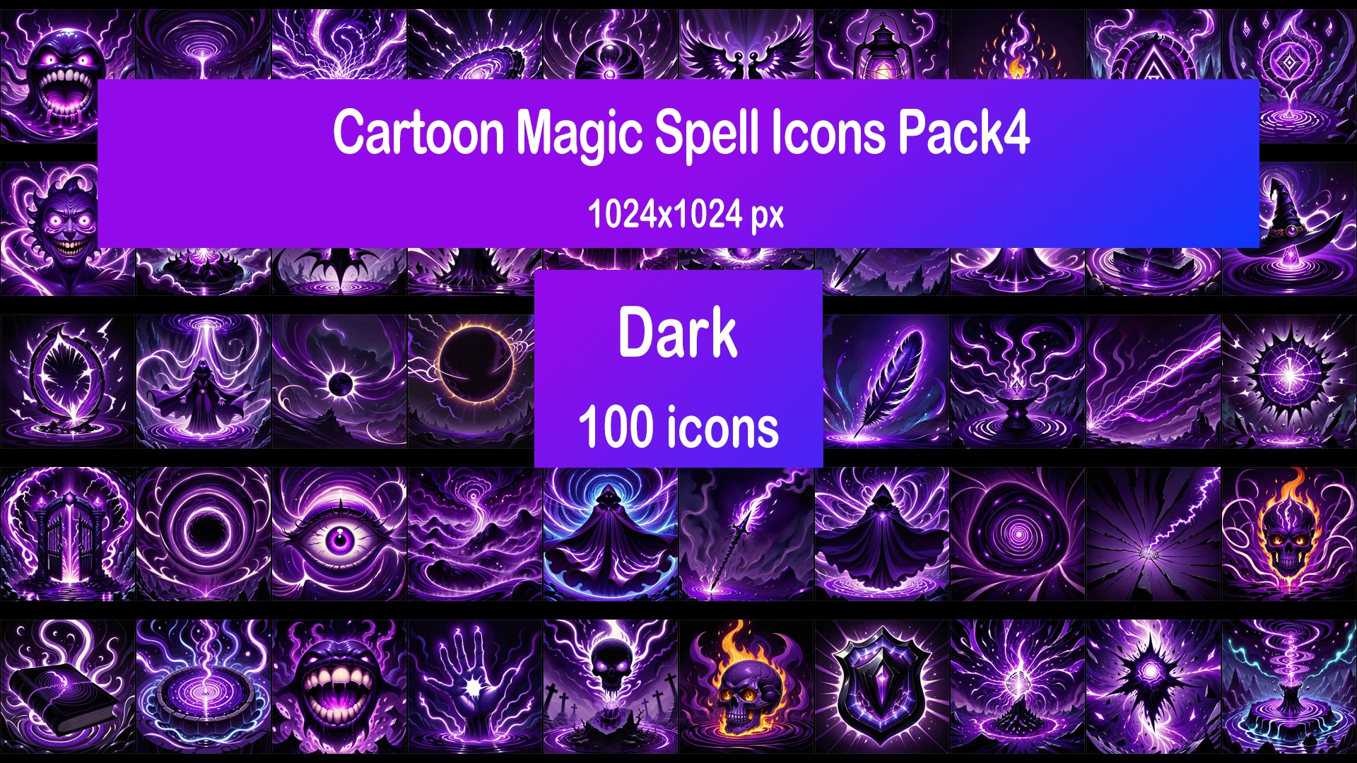 Cartoon Magic Spell Icons Pack4 - Dark：2Dアセット - UE マーケットプレイス