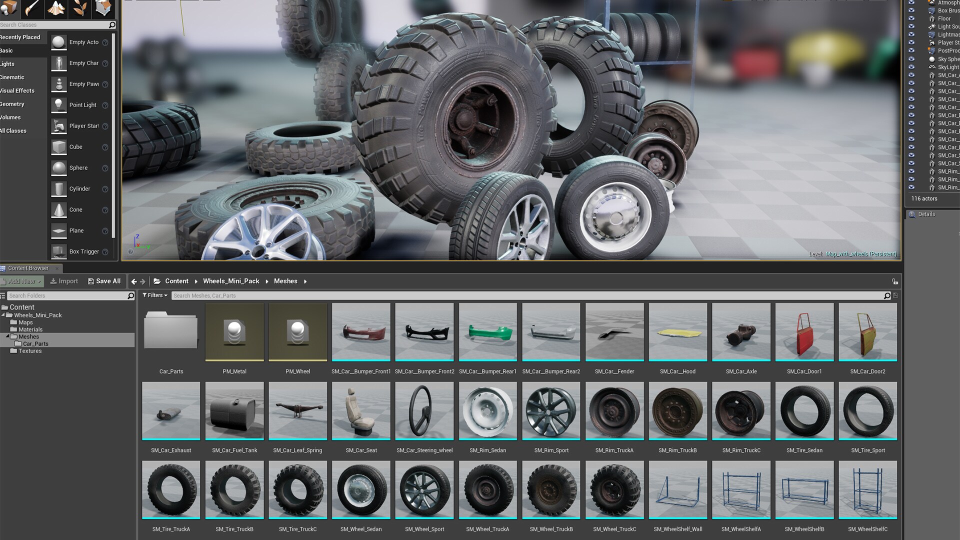 Wheels + Car Parts Pack in Props UE Marketplace