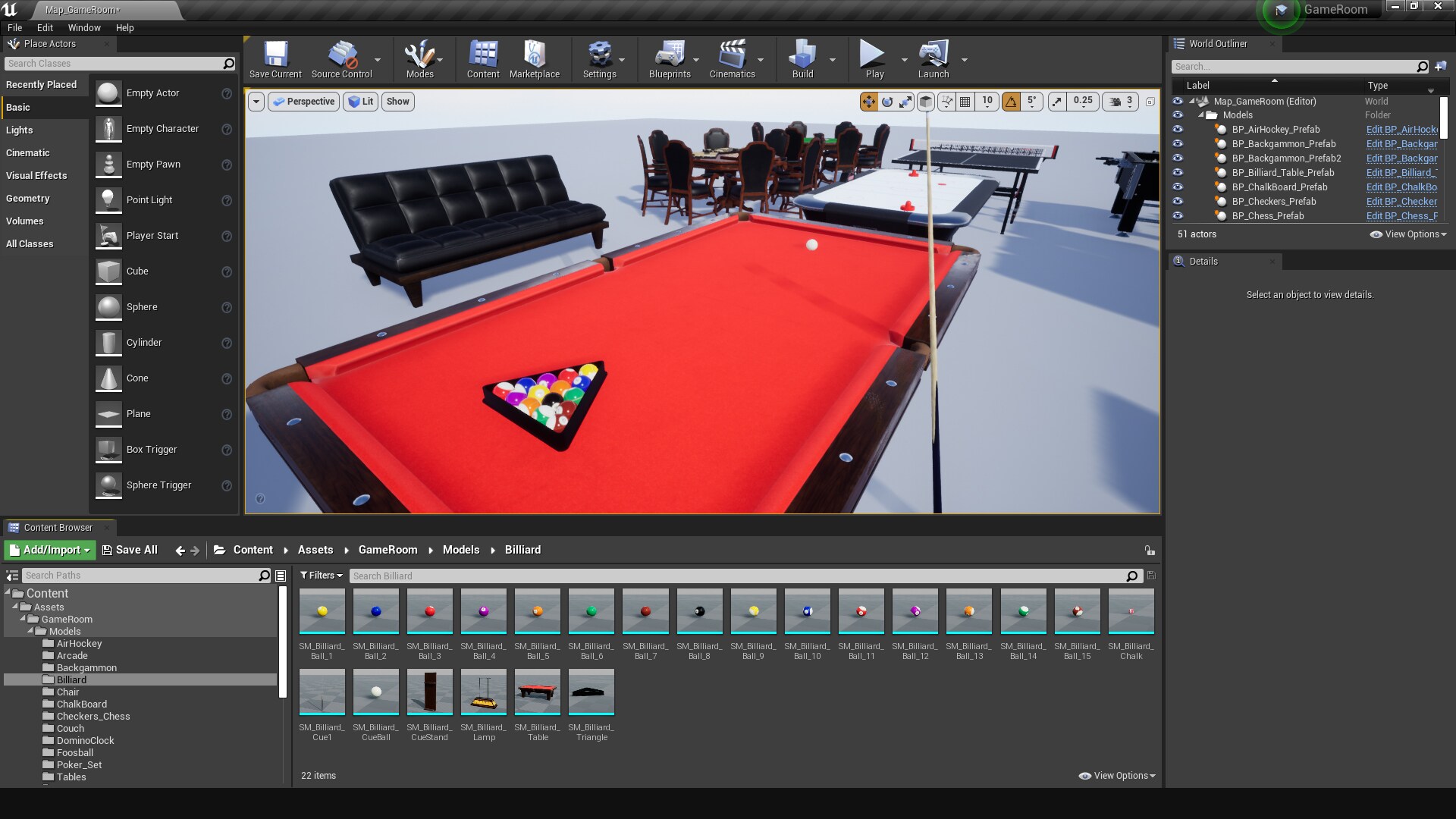 Game Room Assets in Props UE Marketplace