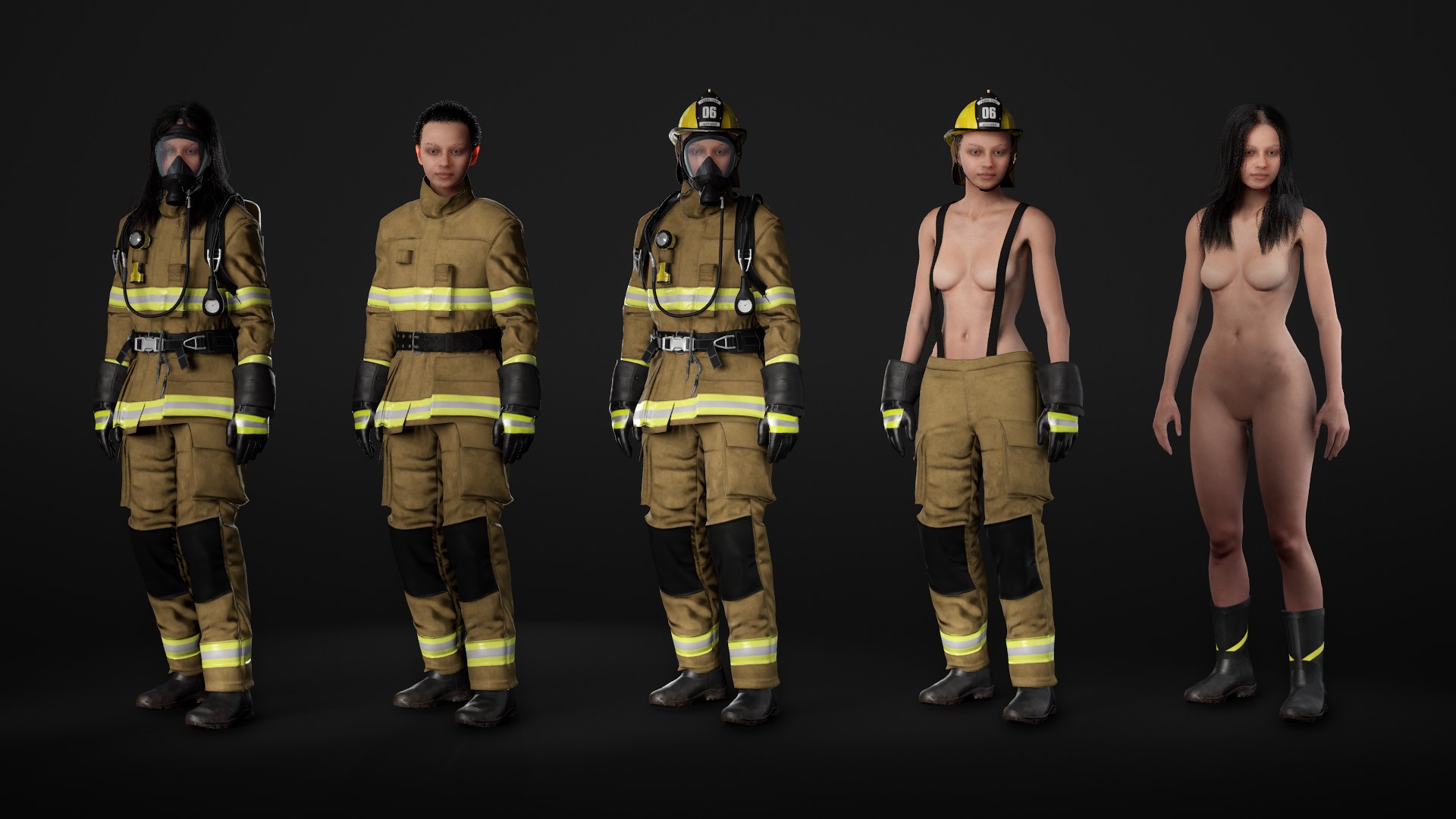 Woman Firefighter - Modular - Rigged