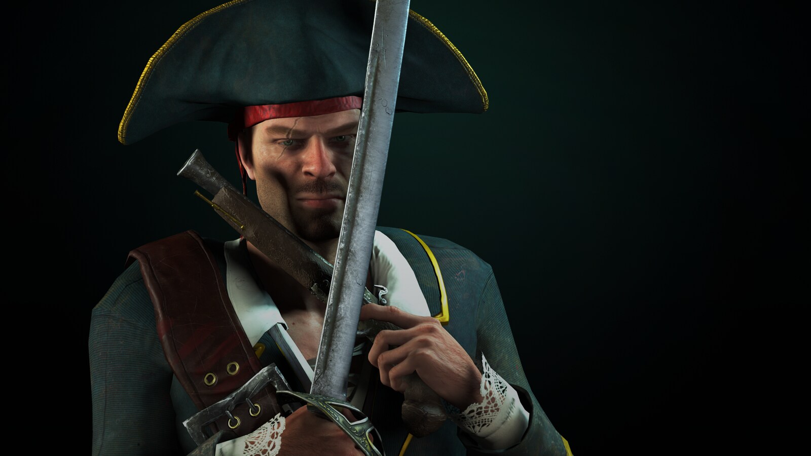 pirate captain with animations and face morphs