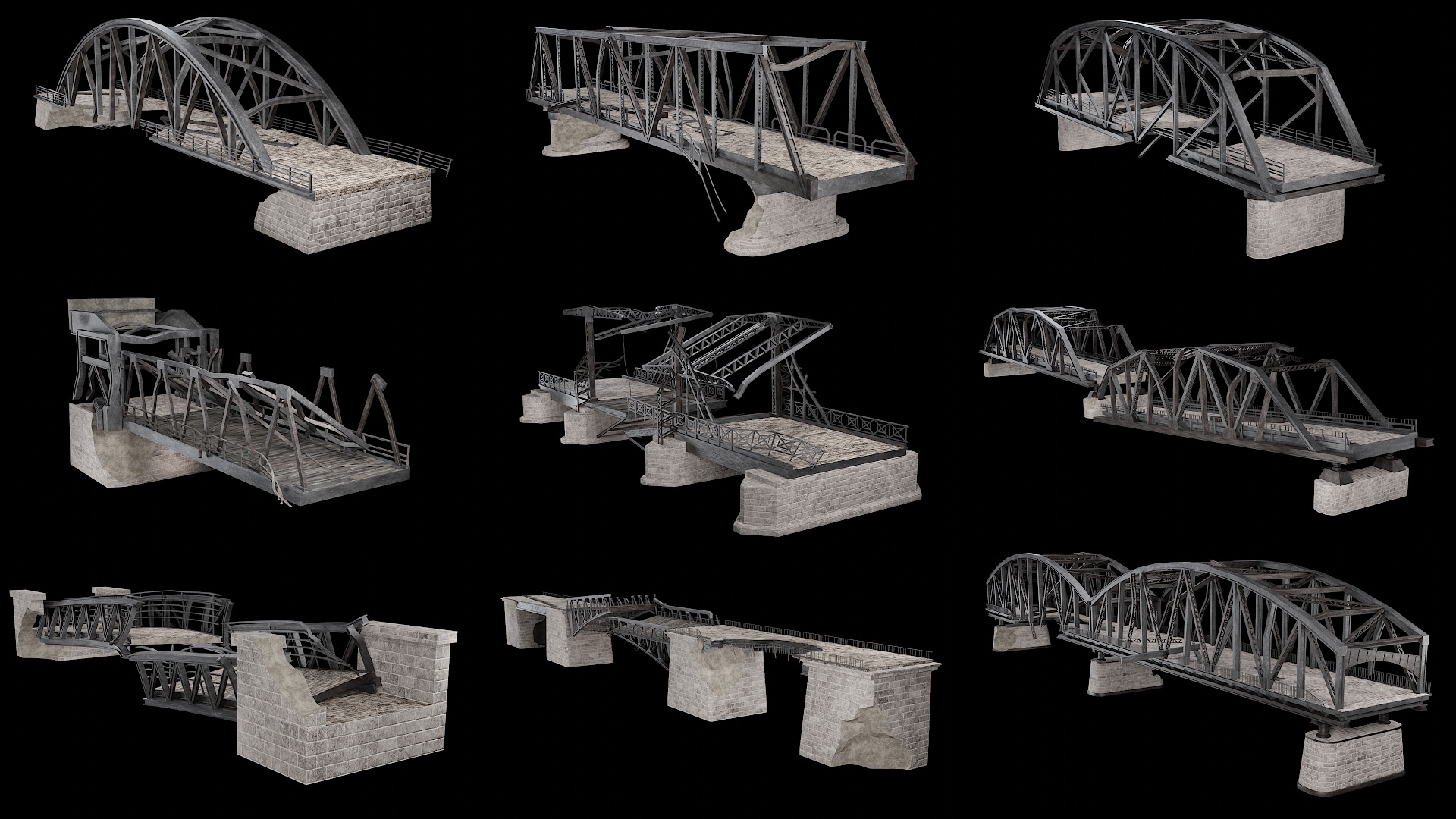 PostApo Ruined Steel Bridges in Props UE Marketplace