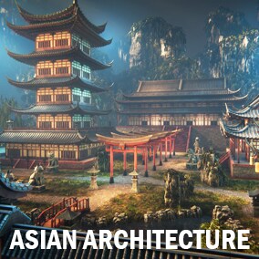 Here is a lot of different details of asian architecture such as walls, columns, roofs and decorations. Also package include few pregathered buildings.