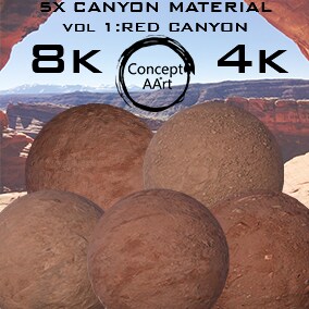 5 AAA Quality Canyon Materials for all platforms. All Textures have their own 8K,4K,2K and 1K version and ready for every kind of project.