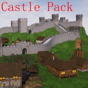 Small Stylized Medieval Castle package.  A total of Seventy-one 3D models in semi-realistic artstyle. Additionally a spline wall blueprint.
