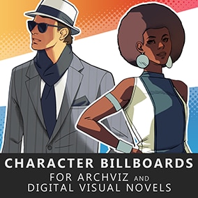 A bundle of hand drawn characters suitable for archviz inserts, digitial novels, and backgrounds
