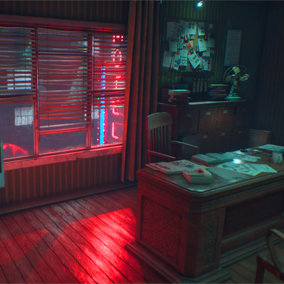 A noir theme detective office with exterior design.