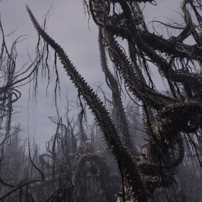 Sinister trees covered with spikes and vines