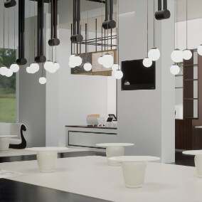 A modern minimalist style restaurant that can be used to populate your game enviroment or any kind of virtual production
