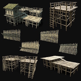Collection of 10 jungle fort constructions. All materials are tiled/seamless, so you can apply any of your own (or Quixel) tiled materials. Prepared for AAA third/first-person or top-down view.