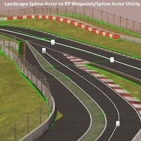 The SplineLSUtil Unreal Engine Plugin generates a custom Blueprint Actor Spline and/or an array  of custom Waypoint Actors based on a selected LandscapeSplineActor.