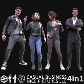 Realistic 3D models of Men's and Women's Casual and Business Outfits - Modular - Rigged