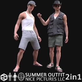 Realistic 3D models of Men's and Women's Summer Outfits 11 - Modular - Rigged