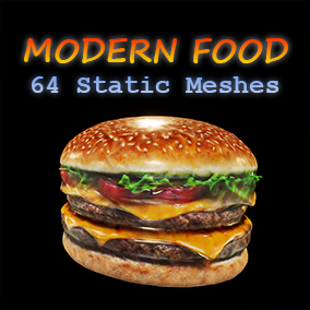 64 unique modern FOOD static meshes/ 128 total meshes