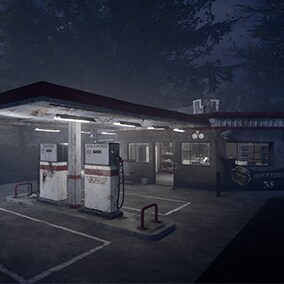 Complete scene of an old gas station