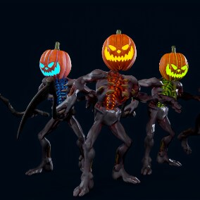 Low polygonal game ready animated model of Pumpkin Undead