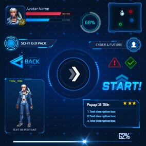 SCI-FI UI Components is a sci-fi ui toolkit, contains a large number of icon buttons, item buttons, buttons, panels, popups, windows, circular progress bars, linear progress bars, options,etc