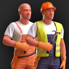 High-quality realistic low-poly 3D models of Worker