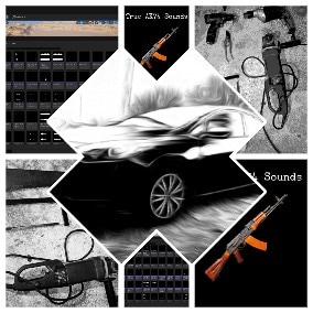 342 sound effects like a car sounds, tools sounds, household sounds, shots sounds.